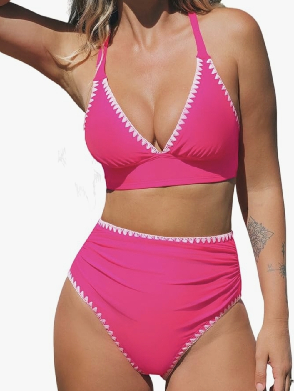 Cupshe Bright Hot Pink Triangle High-Waist Bikini